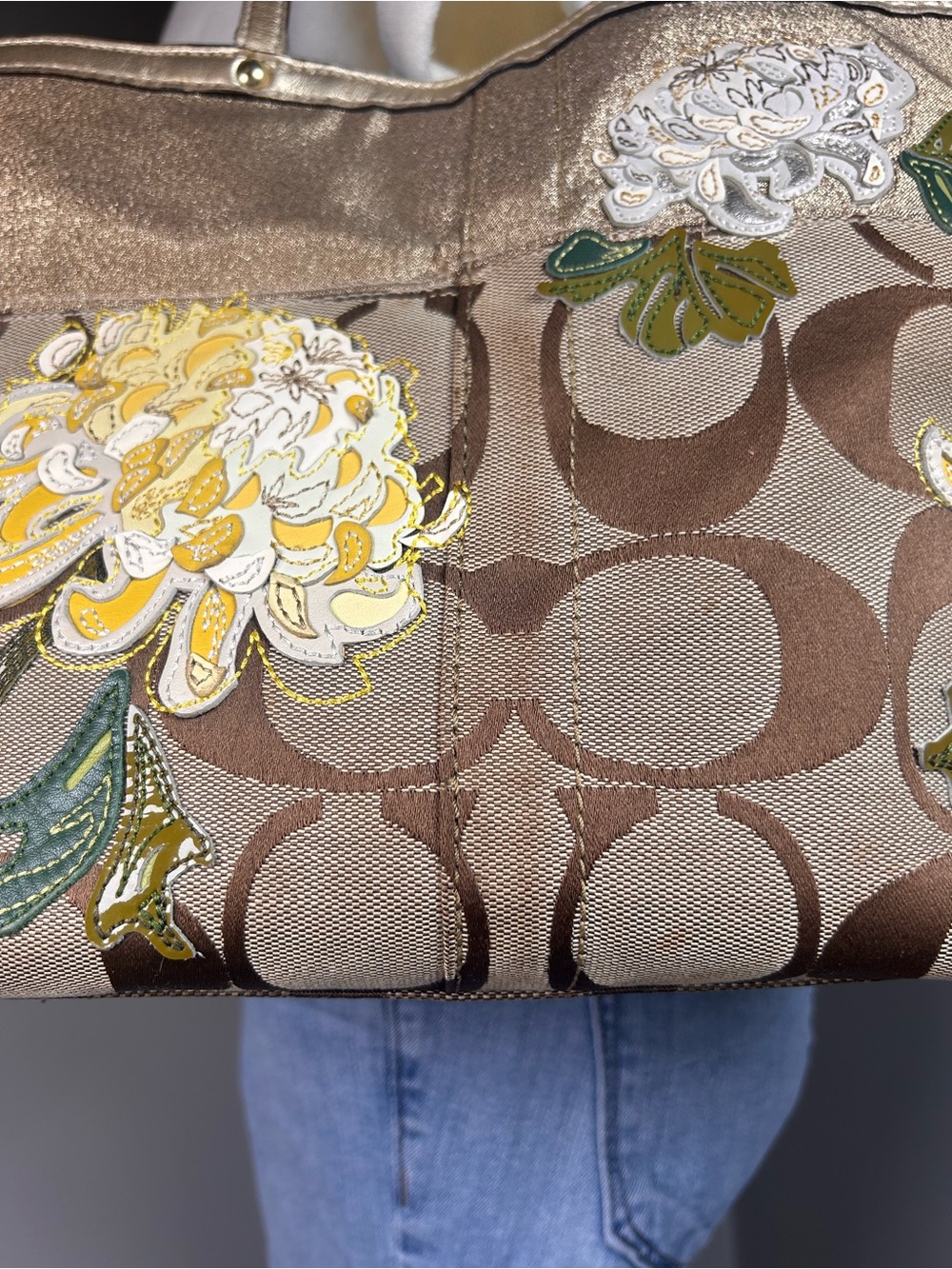 Authentic Coach Vintage Y2K Metallic Floral C's Monogram Tote Bag - Picture 7 of 15